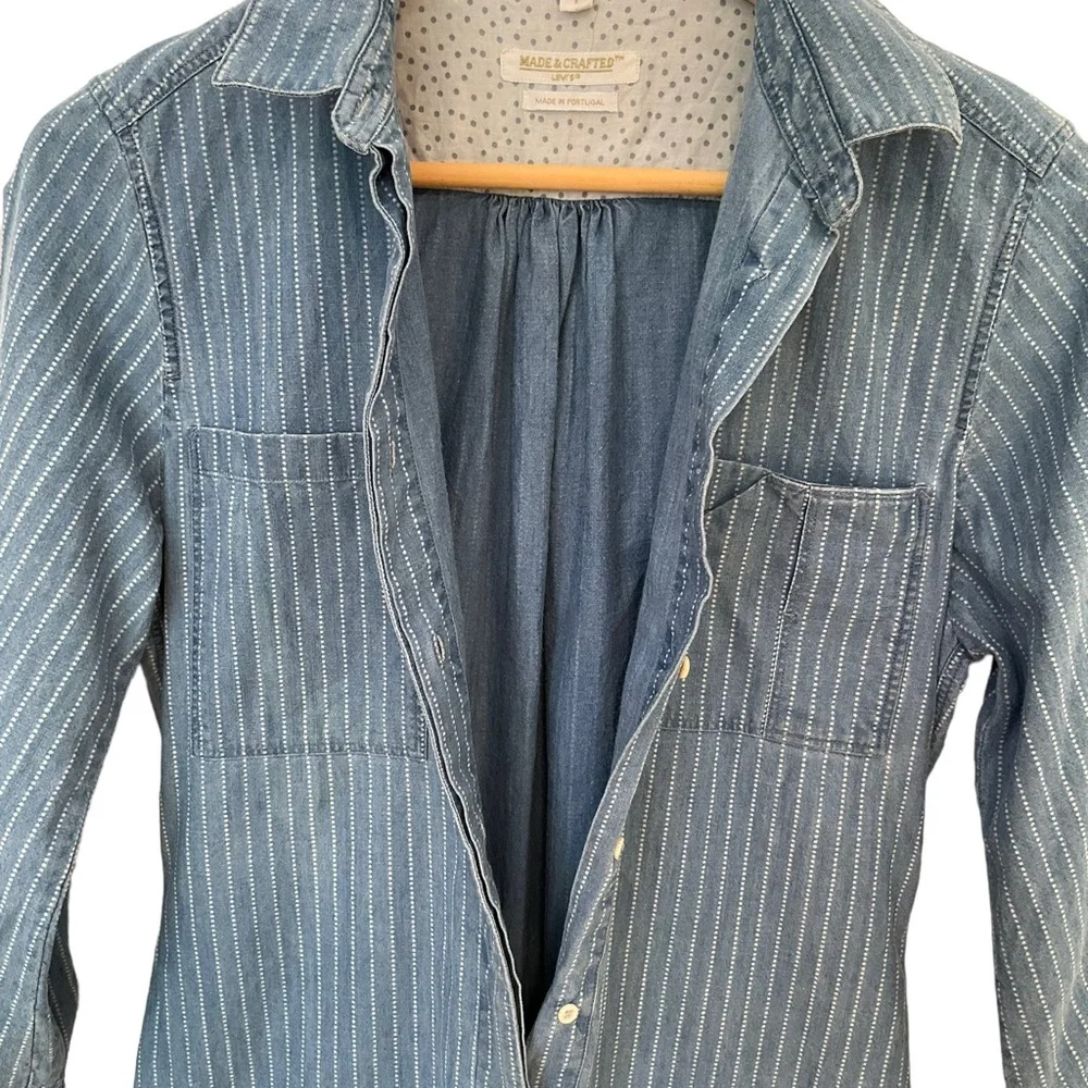 Levi’s Made & Crafted Light Blue Dotted Denim Shirt Dress With Pockets - Picture 7 of 16